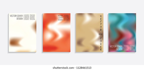 Modern covers with gradient wavy shapes. Futuristic minimal design with a multi-colored bionic background. A4 format. Eps10 vector. For poster, layout, placard, grunge paper, card, book.