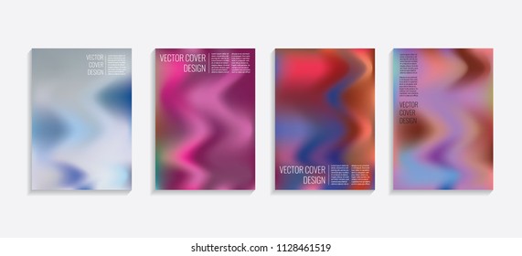 Modern covers with gradient wavy shapes. Futuristic minimal design with a multi-colored bionic background. A4 format. Eps10 vector. For poster, layout, placard, grunge paper, card, book.