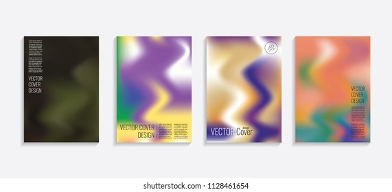 Modern covers with gradient wavy shapes. Futuristic minimal design with a multi-colored bionic background. A4 format. Eps10 vector. For poster, layout, placard, grunge paper, card, book.