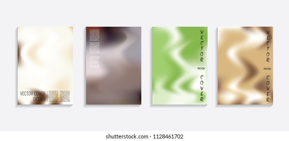 Modern covers with gradient wavy shapes. Futuristic minimal design with a multi-colored bionic background. A4 format. Eps10 vector. For poster, layout, placard, grunge paper, card, book.
