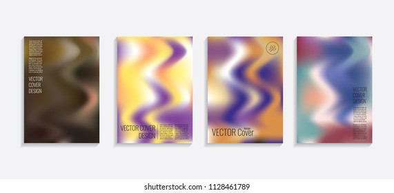 Modern covers with gradient wavy shapes. Futuristic minimal design with a multi-colored bionic background. A4 format. Eps10 vector. For poster, layout, placard, grunge paper, card, book.