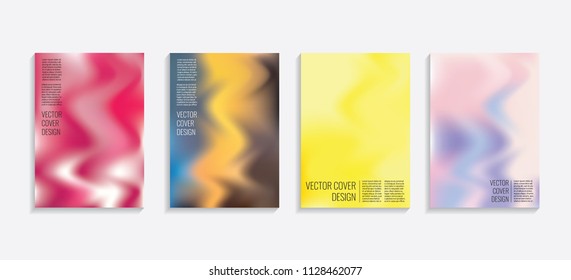 Modern covers with gradient wavy shapes. Futuristic minimal design with a multi-colored bionic background. A4 format. Eps10 vector. For poster, layout, placard, grunge paper, card, book.