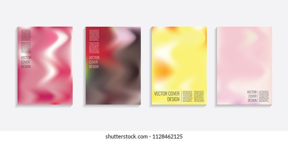 Modern covers with gradient wavy shapes. Futuristic minimal design with a multi-colored bionic background. A4 format. Eps10 vector. For poster, layout, placard, grunge paper, card, book.