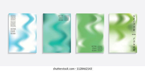 Modern covers with gradient wavy shapes. Futuristic minimal design with a multi-colored bionic background. A4 format. Eps10 vector. For poster, layout, placard, grunge paper, card, book.