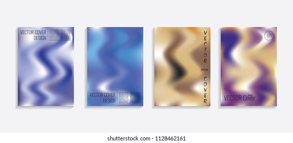 Modern covers with gradient wavy shapes. Futuristic minimal design with a multi-colored bionic background. A4 format. Eps10 vector. For poster, layout, placard, grunge paper, card, book.