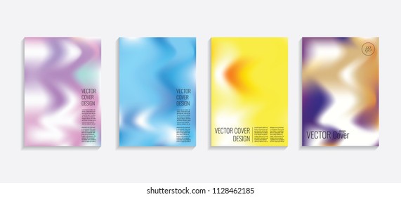 Modern covers with gradient wavy shapes. Futuristic minimal design with a multi-colored bionic background. A4 format. Eps10 vector. For poster, layout, placard, grunge paper, card, book.