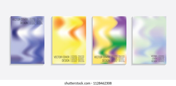Modern covers with gradient wavy shapes. Futuristic minimal design with a multi-colored bionic background. A4 format. Eps10 vector. For poster, layout, placard, grunge paper, card, book.