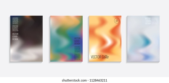 Modern covers with gradient wavy shapes. Futuristic minimal design with a multi-colored bionic background. A4 format. Eps10 vector. For poster, layout, placard, grunge paper, card, book.