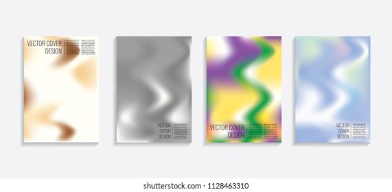 Modern covers with gradient wavy shapes. Futuristic minimal design with a multi-colored bionic background. A4 format. Eps10 vector. For poster, layout, placard, grunge paper, card, book.