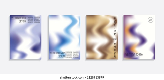 Modern covers with gradient wavy shapes. Futuristic minimal design with a multi-colored bionic background. A4 format. Eps10 vector. For poster, layout, placard, grunge paper, card, book.