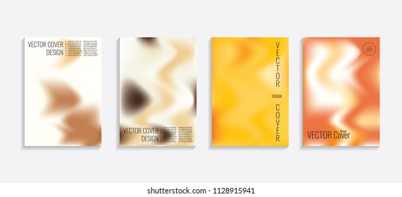 Modern covers with gradient wavy shapes. Futuristic minimal design with a multi-colored bionic background. A4 format. Eps10 vector. For poster, layout, placard, grunge paper, card, book.