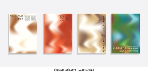 Modern covers with gradient wavy shapes. Futuristic minimal design with a multi-colored bionic background. A4 format. Eps10 vector. For poster, layout, placard, grunge paper, card, book.