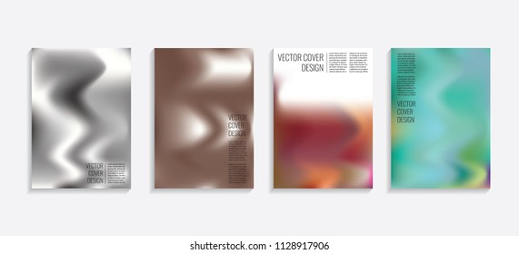 Modern covers with gradient wavy shapes. Futuristic minimal design with a multi-colored bionic background. A4 format. Eps10 vector. For poster, layout, placard, grunge paper, card, book.