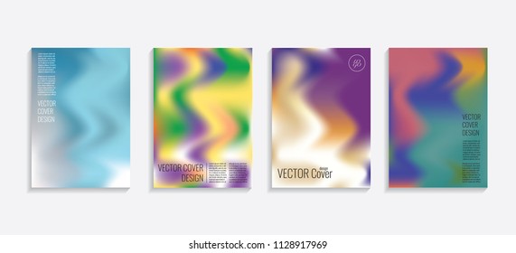 Modern covers with gradient wavy shapes. Futuristic minimal design with a multi-colored bionic background. A4 format. Eps10 vector. For poster, layout, placard, grunge paper, card, book.