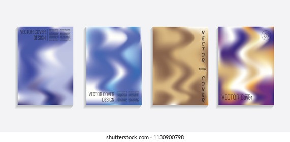 Modern covers with gradient wavy shapes. Futuristic minimal design with a multi-colored bionic background. A4 format. Eps10 vector. For poster, layout, placard, grunge paper, card, book.