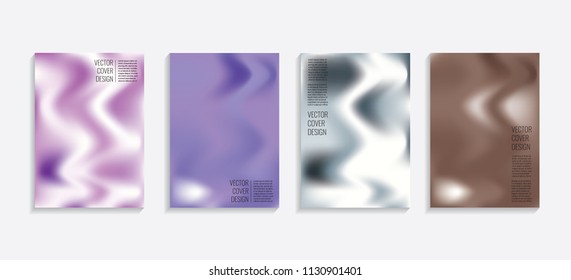 Modern covers with gradient wavy shapes. Futuristic minimal design with a multi-colored bionic background. A4 format. Eps10 vector. For poster, layout, placard, grunge paper, card, book.