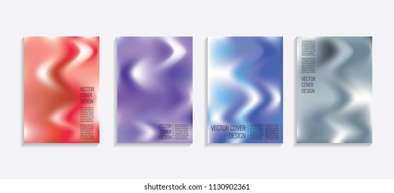 Modern covers with gradient wavy shapes. Futuristic minimal design with a multi-colored bionic background. A4 format. Eps10 vector. For poster, layout, placard, grunge paper, card, book.