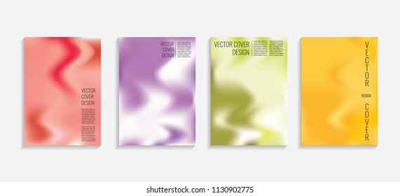 Modern covers with gradient wavy shapes. Futuristic minimal design with a multi-colored bionic background. A4 format. Eps10 vector. For poster, layout, placard, grunge paper, card, book.