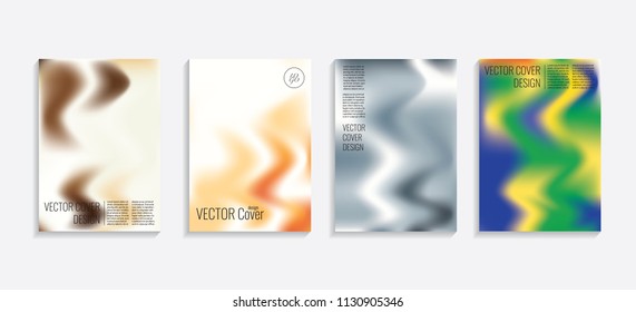 Modern covers with gradient wavy shapes. Futuristic minimal design with a multi-colored bionic background. A4 format. Eps10 vector. For poster, layout, placard, grunge paper, card, book.