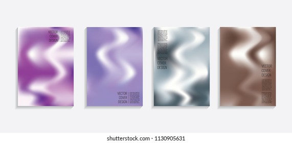 Modern covers with gradient wavy shapes. Futuristic minimal design with a multi-colored bionic background. A4 format. Eps10 vector. For poster, layout, placard, grunge paper, card, book.