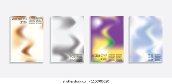 Modern covers with gradient wavy shapes. Futuristic minimal design with a multi-colored bionic background. A4 format. Eps10 vector. For poster, layout, placard, grunge paper, card, book.