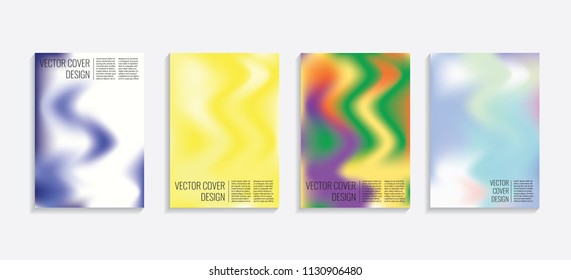 Modern covers with gradient wavy shapes. Futuristic minimal design with a multi-colored bionic background. A4 format. Eps10 vector. For poster, layout, placard, grunge paper, card, book.