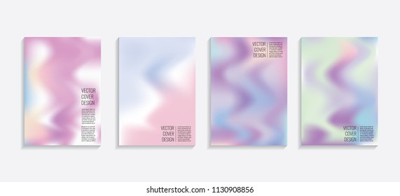 Modern covers with gradient wavy shapes. Futuristic minimal design with a multi-colored bionic background. A4 format. Eps10 vector. For poster, layout, placard, grunge paper, card, book.