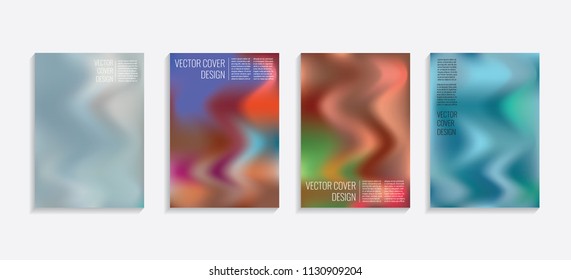 Modern covers with gradient wavy shapes. Futuristic minimal design with a multi-colored bionic background. A4 format. Eps10 vector. For poster, layout, placard, grunge paper, card, book.