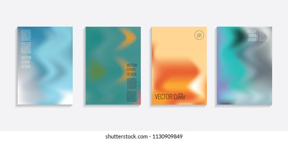 Modern covers with gradient wavy shapes. Futuristic minimal design with a multi-colored bionic background. A4 format. Eps10 vector. For poster, layout, placard, grunge paper, card, book.
