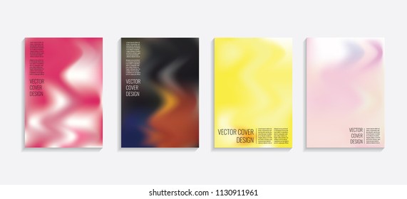 Modern covers with gradient wavy shapes. Futuristic minimal design with a multi-colored bionic background. A4 format. Eps10 vector. For poster, layout, placard, grunge paper, card, book.