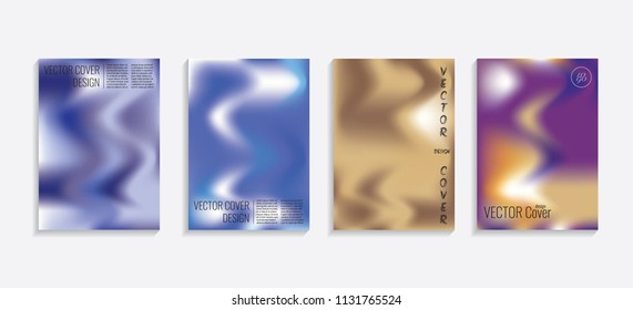 Modern covers with gradient wavy shapes. Futuristic minimal design with a multi-colored bionic background. A4 format. Eps10 vector. For poster, layout, placard, grunge paper, card, book.