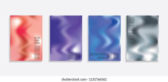 Modern covers with gradient wavy shapes. Futuristic minimal design with a multi-colored bionic background. A4 format. Eps10 vector. For poster, layout, placard, grunge paper, card, book.