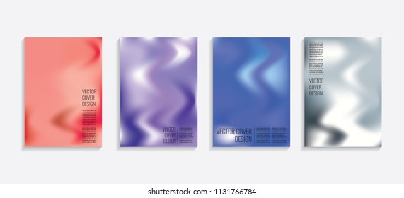 Modern covers with gradient wavy shapes. Futuristic minimal design with a multi-colored bionic background. A4 format. Eps10 vector. For poster, layout, placard, grunge paper, card, book.
