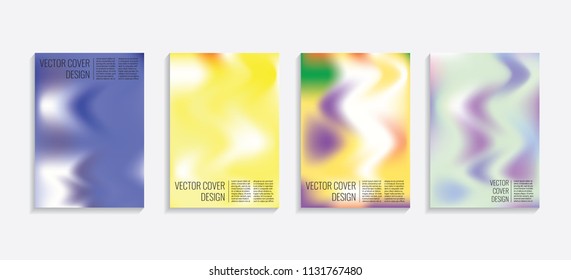 Modern covers with gradient wavy shapes. Futuristic minimal design with a multi-colored bionic background. A4 format. Eps10 vector. For poster, layout, placard, grunge paper, card, book.