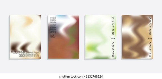 Modern covers with gradient wavy shapes. Futuristic minimal design with a multi-colored bionic background. A4 format. Eps10 vector. For poster, layout, placard, grunge paper, card, book.