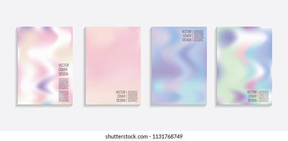 Modern covers with gradient wavy shapes. Futuristic minimal design with a multi-colored bionic background. A4 format. Eps10 vector. For poster, layout, placard, grunge paper, card, book.