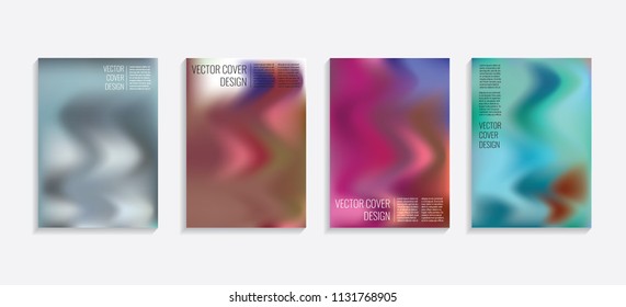 Modern covers with gradient wavy shapes. Futuristic minimal design with a multi-colored bionic background. A4 format. Eps10 vector. For poster, layout, placard, grunge paper, card, book.