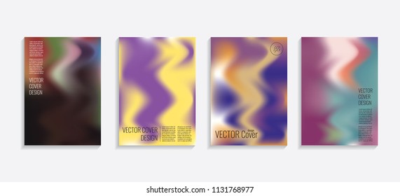 Modern covers with gradient wavy shapes. Futuristic minimal design with a multi-colored bionic background. A4 format. Eps10 vector. For poster, layout, placard, grunge paper, card, book.