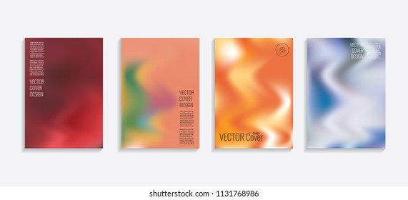Modern covers with gradient wavy shapes. Futuristic minimal design with a multi-colored bionic background. A4 format. Eps10 vector. For poster, layout, placard, grunge paper, card, book.