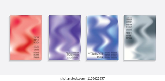 Modern covers with gradient wavy shapes. Futuristic minimal design with a multi-colored bionic background. A4 format. Eps10 vector. For poster, layout, placard, grunge paper, card, book.