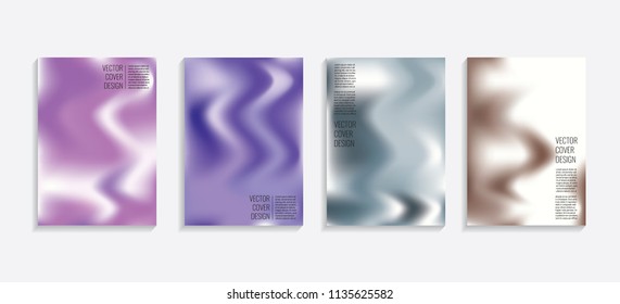 Modern covers with gradient wavy shapes. Futuristic minimal design with a multi-colored bionic background. A4 format. Eps10 vector. For poster, layout, placard, grunge paper, card, book.