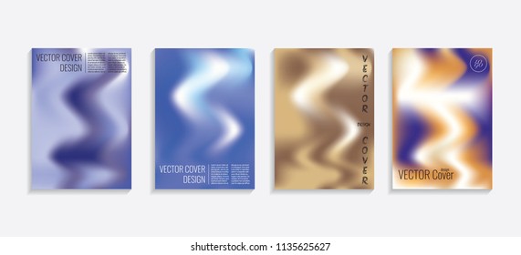 Modern covers with gradient wavy shapes. Futuristic minimal design with a multi-colored bionic background. A4 format. Eps10 vector. For poster, layout, placard, grunge paper, card, book.