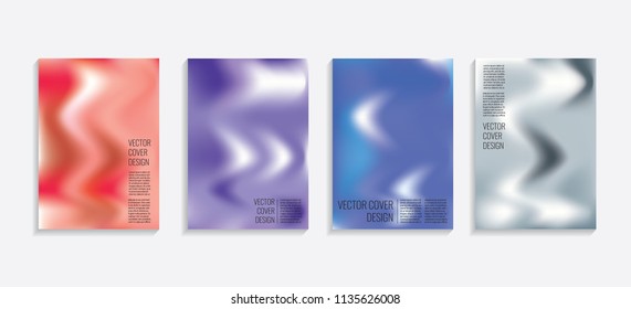 Modern covers with gradient wavy shapes. Futuristic minimal design with a multi-colored bionic background. A4 format. Eps10 vector. For poster, layout, placard, grunge paper, card, book.