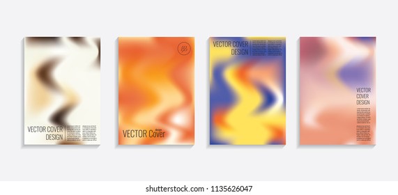 Modern covers with gradient wavy shapes. Futuristic minimal design with a multi-colored bionic background. A4 format. Eps10 vector. For poster, layout, placard, grunge paper, card, book.