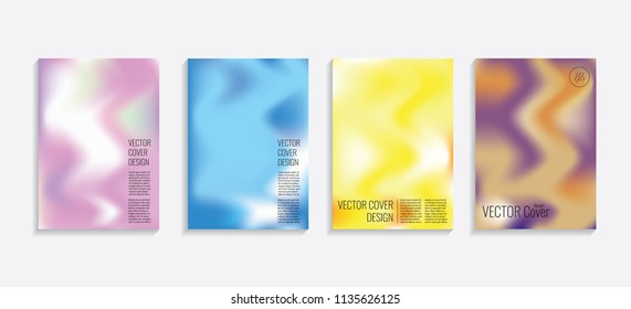 Modern covers with gradient wavy shapes. Futuristic minimal design with a multi-colored bionic background. A4 format. Eps10 vector. For poster, layout, placard, grunge paper, card, book.