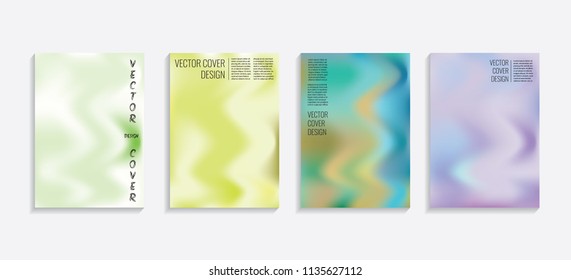 Modern covers with gradient wavy shapes. Futuristic minimal design with a multi-colored bionic background. A4 format. Eps10 vector. For poster, layout, placard, grunge paper, card, book.