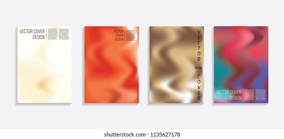 Modern covers with gradient wavy shapes. Futuristic minimal design with a multi-colored bionic background. A4 format. Eps10 vector. For poster, layout, placard, grunge paper, card, book.