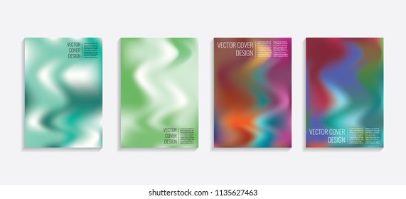 Modern covers with gradient wavy shapes. Futuristic minimal design with a multi-colored bionic background. A4 format. Eps10 vector. For poster, layout, placard, grunge paper, card, book.