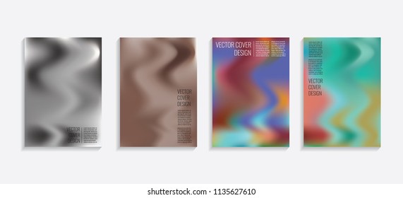 Modern covers with gradient wavy shapes. Futuristic minimal design with a multi-colored bionic background. A4 format. Eps10 vector. For poster, layout, placard, grunge paper, card, book.