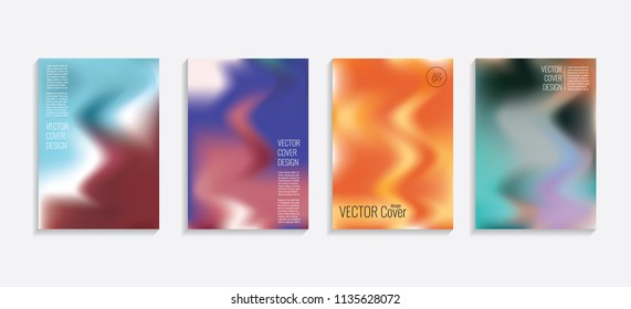 Modern covers with gradient wavy shapes. Futuristic minimal design with a multi-colored bionic background. A4 format. Eps10 vector. For poster, layout, placard, grunge paper, card, book.
